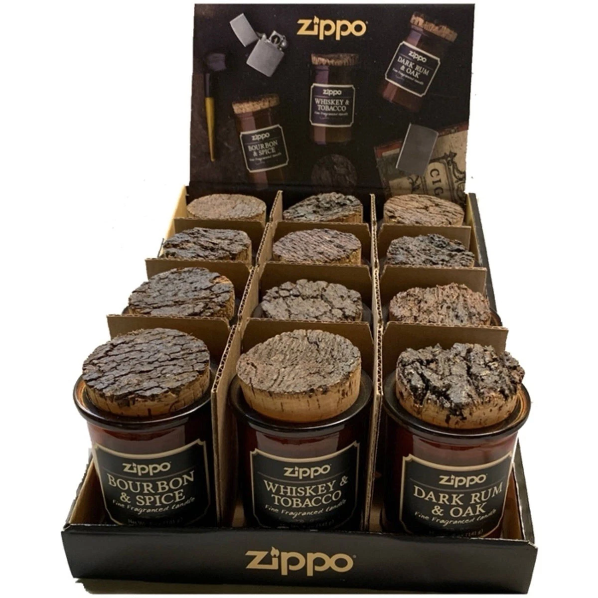 Zippo Candle Display Spirit Brown Assorted Scent, Pack of 12 70004